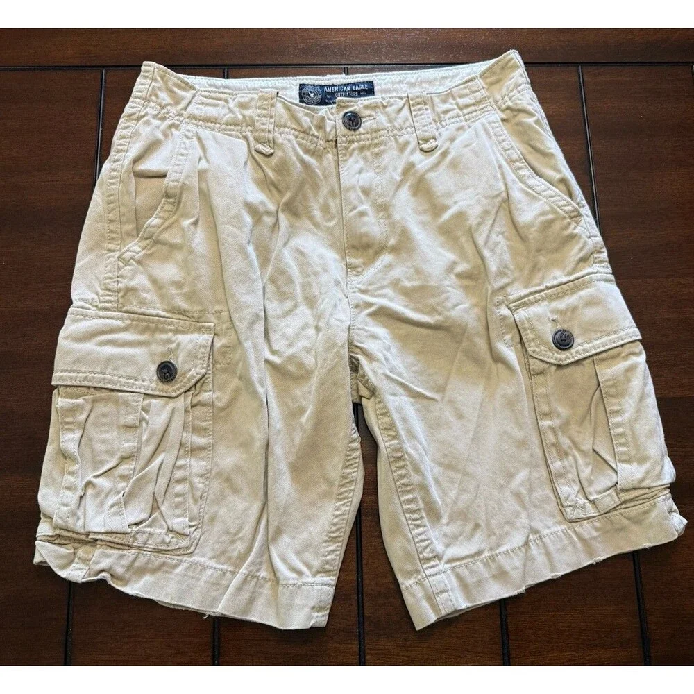🔥American Eagle Men's Size 32 Cargo Shorts, Khaki Y2K Vintage Distressed